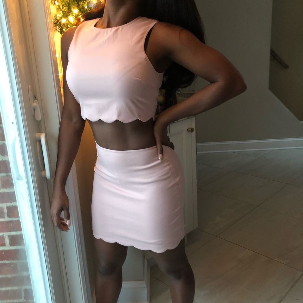 2 piece blush pink crop top and skirt  set